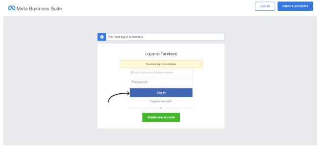 Log in to your Facebook account
