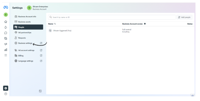 Go to Business Settings
