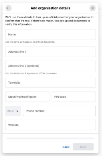 Fill in Organization Details